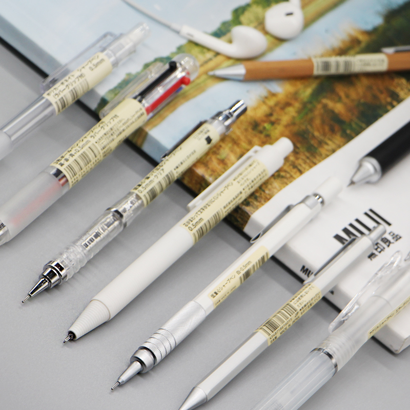 日本 MUJI无印良品文具经典纯透明自动铅笔圆杆铅笔学生铅笔0.5MM