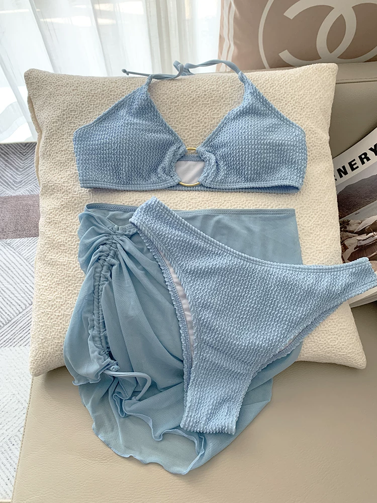 Только новый купальник кита Three-piece coat with gauze sexy hot spring tourism vacation seaside photo solid color swimsuit female