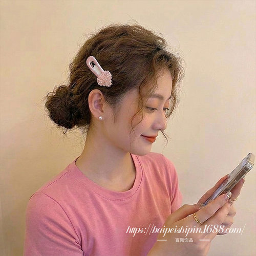 韩系粉色爆闪水钻爱心发夹甜美清