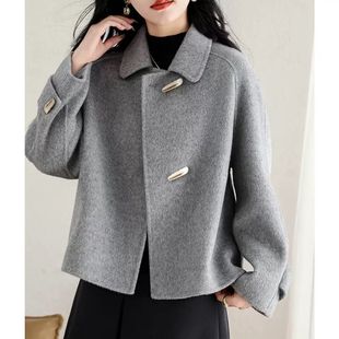 高级感灰色双面羊绒大衣女短款2025新款秋冬小个子羊毛呢子外套