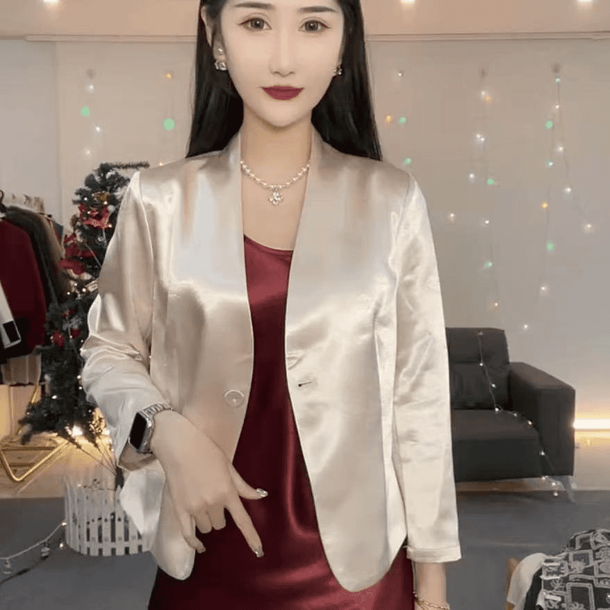 醋酸西装外套品味时尚百搭一粒扣修身显瘦小西服上衣女薄款