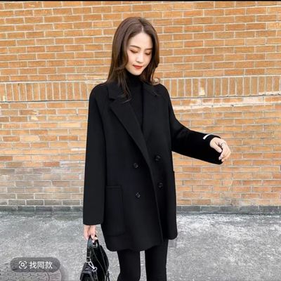 驼色双面羊绒呢子大衣女秋冬季韩版短款毛呢外套女小个子