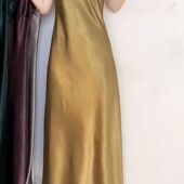 小盖袖 V领高腰鱼尾裙长裙连衣裙修身 气质缎面连衣裙