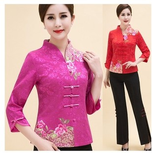 春秋新品汉服中式改良复古盘扣唐装女装七分袖茶人服中袖旗袍上衣
