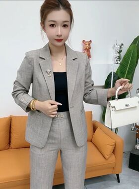 【西服+裤子】2025秋季新款设计感时尚西装女洋气小西服296-套装