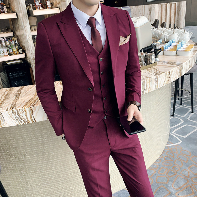 新品男士西服套装纯色西装三件套青年英伦韩版修身西服套装A983,男装西服套装,星座408