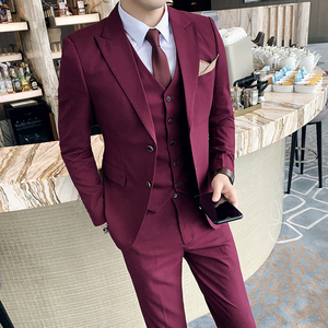 新品男士西服套装纯色西装三件套青年英伦韩版修身西服套装A983图片