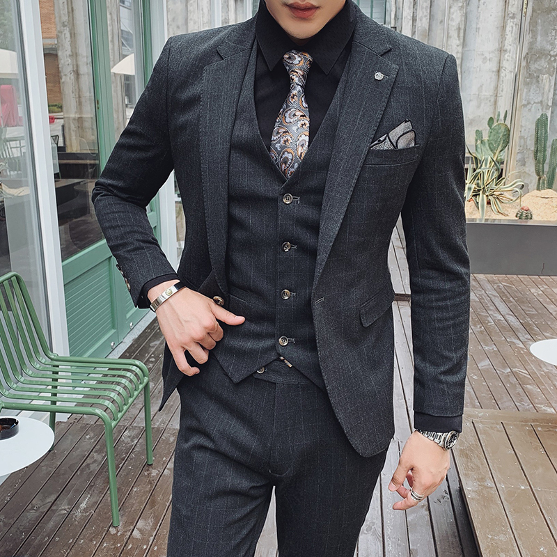 男士西服套装结婚礼服西装三件套涤纶70%粘胶%28氨纶%2XF96P285，男装西服套装，星座408