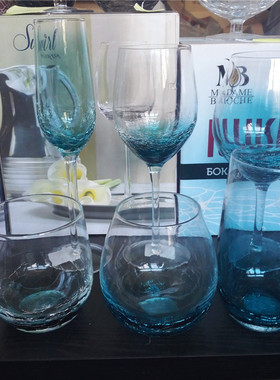 2016新品六款正货 冰裂蓝色装饰红酒杯水晶玻璃葡萄酒杯 高脚杯