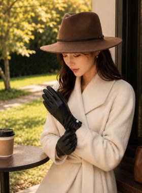 皮皮歌小羊皮珍珠修手通勤手套女