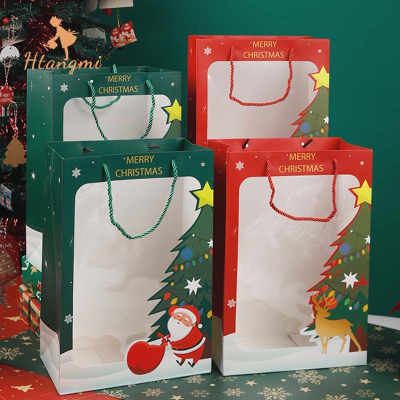 圣诞节开窗手提袋橱窗袋花束玩偶圣诞礼物袋平安夜苹果包装袋纸袋
