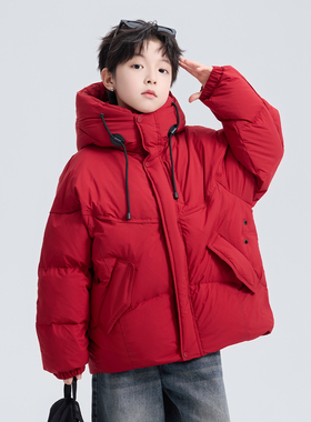 男童羽绒服90白鸭绒2025秋冬新款中大童男孩加厚时尚韩版连帽外套