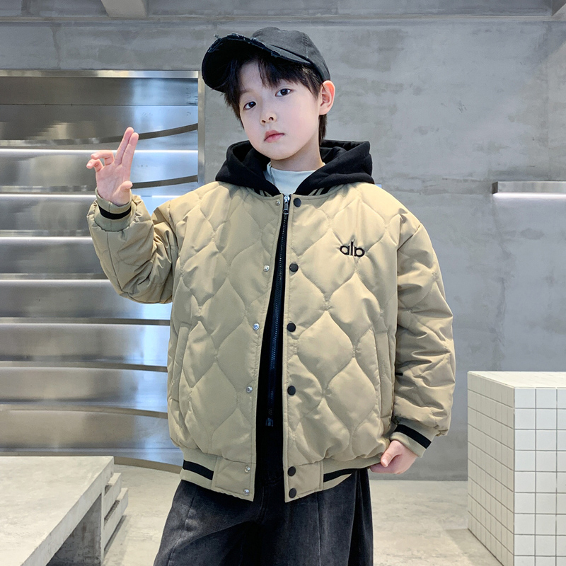 男童秋冬装棉衣外套夹棉加厚2025新款男孩帅气假两件棒球服夹克潮
