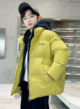男童冬装棉衣2025新款中大童男孩帅气假两件外套儿童冬季羽绒棉服