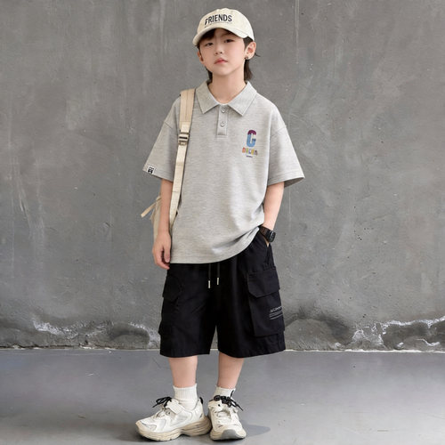 男童夏季短袖POLO衫短裤套装