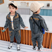 3岁婴儿童装 男童春秋装 4宝宝5牛仔三件套潮6 2024新款 时髦套装