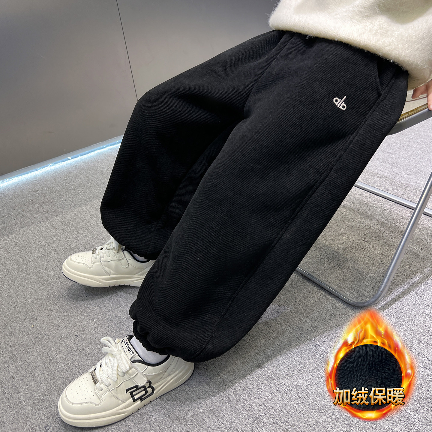 男童冬装加绒裤子2025新款中大童羊羔绒运动裤男孩加厚冬季棉裤潮