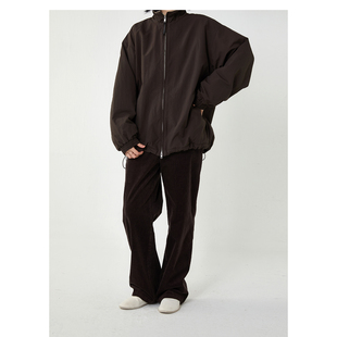 杲果GAOGUO 栗色配奶茶色摇粒绒两面可穿立领拉链运动风廓形外套