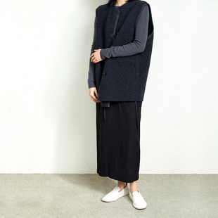 杲果GAOGUO 日本进口蓬弹羊毛呢料廓形无袖皮扣日常通勤马甲外套