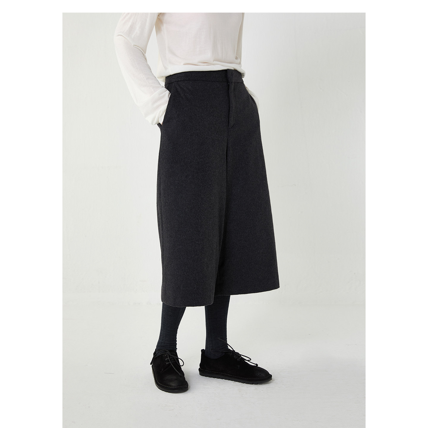 杲果GAOGUO 灰色短毛绒羊毛呢简约经典秋冬中长款七分阔腿裤,女装/女士精品,休闲裤,淘宝优惠券,粉丝福利购,淘宝优惠卷