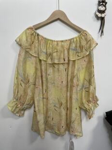新款韩版百搭圆领碎花荷叶领短袖T恤女上衣小衫度假风
