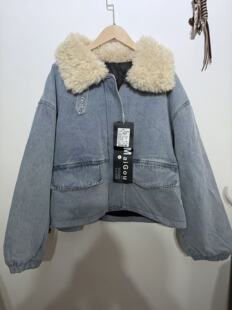 新款韩版宽松显瘦毛毛翻领牛仔外套薄款羽绒服 派克服