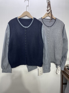 低圆领单排扣简约外套 一体假两件开衫 2026早春新款 女士拼袖