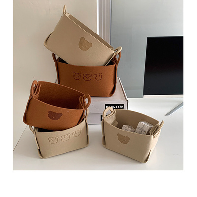 毛毡收纳筐轻奢收纳盒桌面书房精致收纳篮杂物收纳筐法式收纳篮子