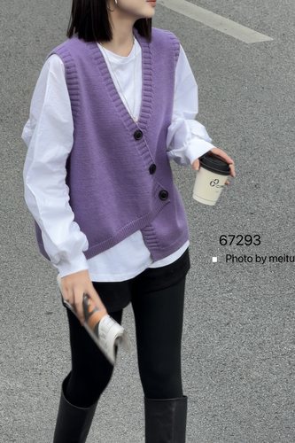 293真两件套不对称针织马甲背心棉T衬衣女宽松显瘦坎肩上衣春上衣