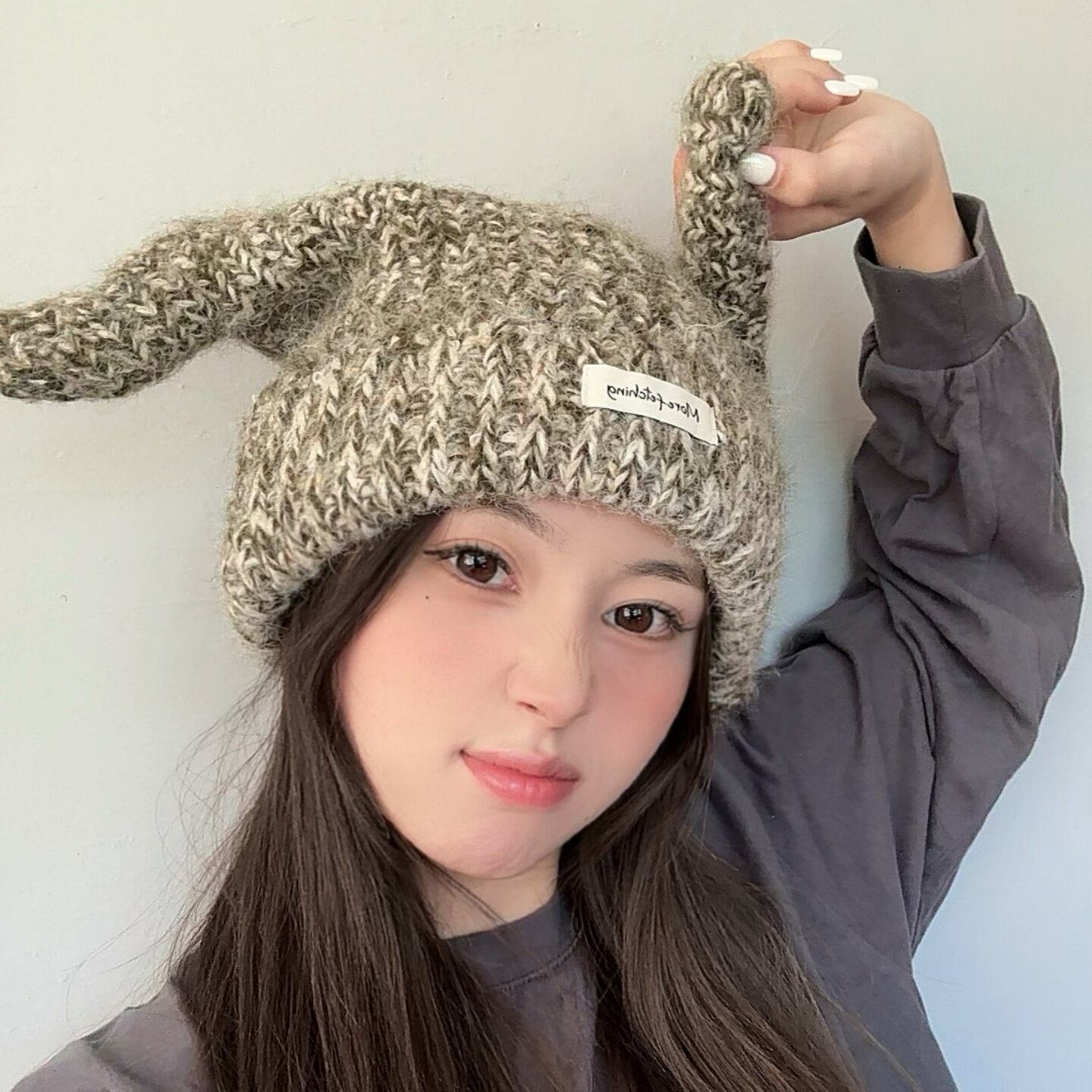 秋冬可爱怪兽针织毛绒耳朵加厚显脸小保暖包头百搭时尚毛线帽子女