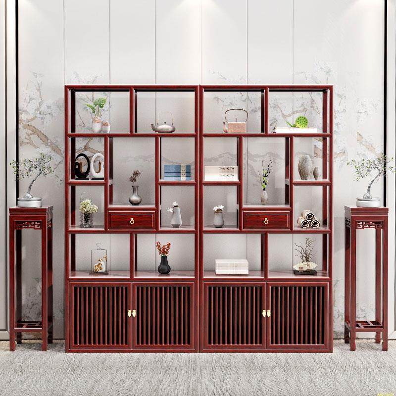 实木新中式博古架南榆木多宝阁茶柜茶具置物架客厅古董隔断展示柜