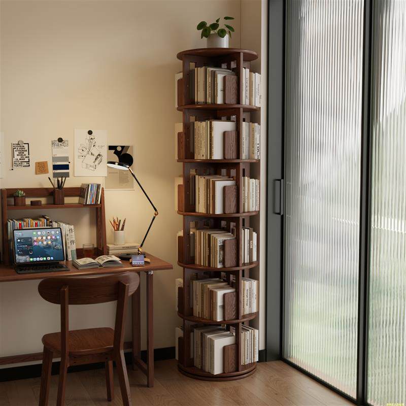 实木旋转书架360度简约收纳绘本置物架落地家用网红儿童阅读书柜