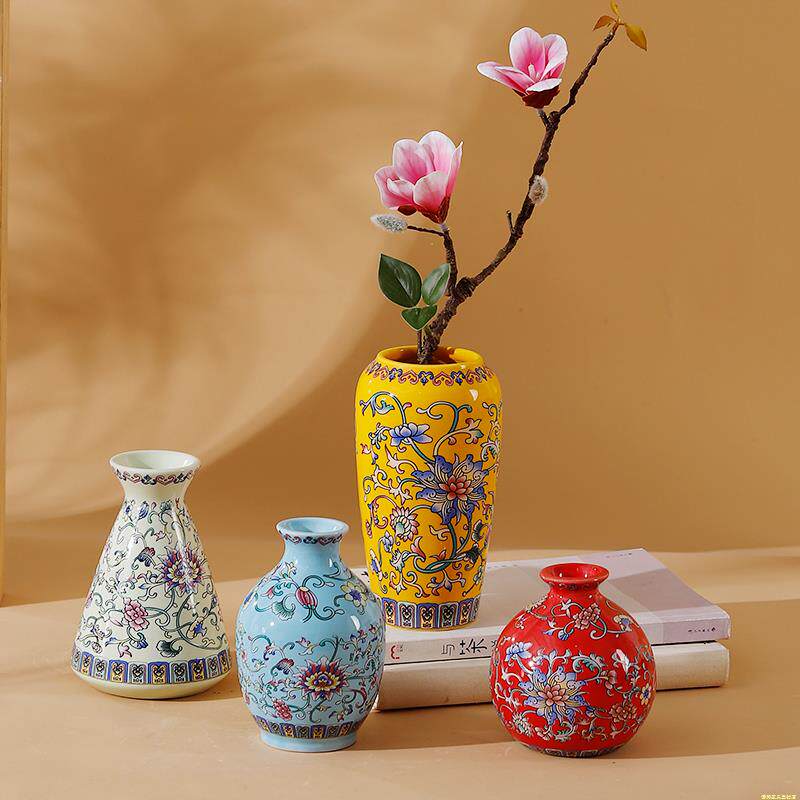 珐瑯彩轻奢花瓶高端奢华干干燥花鲜花水培客厅插花瓷器摆件柜子装