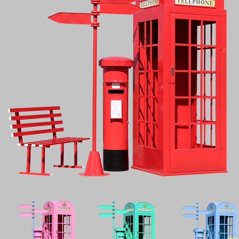 覆古铁艺英伦电话亭邮筒信箱模型创意摆件酒吧咖啡厅装饰品储物柜