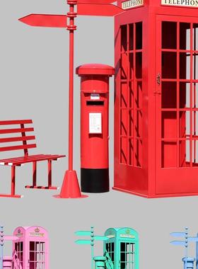 覆古铁艺英伦电话亭邮筒信箱模型创意摆件酒吧咖啡厅装饰品储物柜