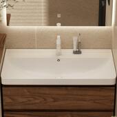 新中式 黑胡桃木色浴室柜组合卫生间洗漱台陶瓷一体洗脸盆洁具双抽