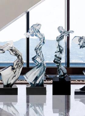 售楼部酒店大堂楼梯间两侧落地大型摆件透明树脂抽象艺术雕塑装饰
