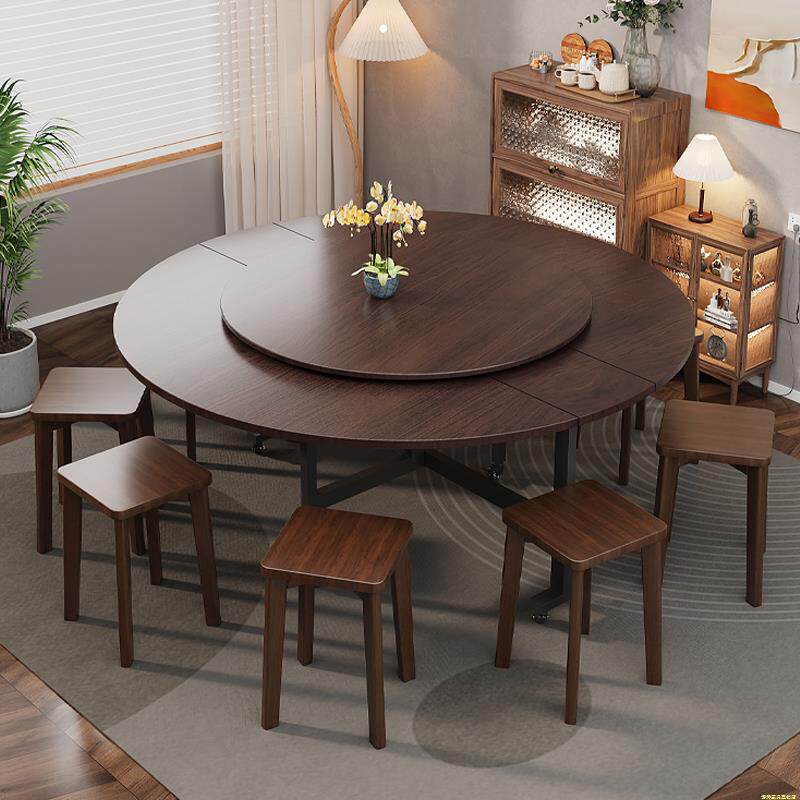 折叠桌圆桌餐桌家用小户型可折叠桌子出租房简易组装厨房隐形饭桌