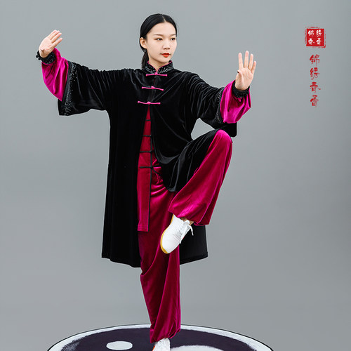 晨练加厚金丝绒比赛服秋冬新款