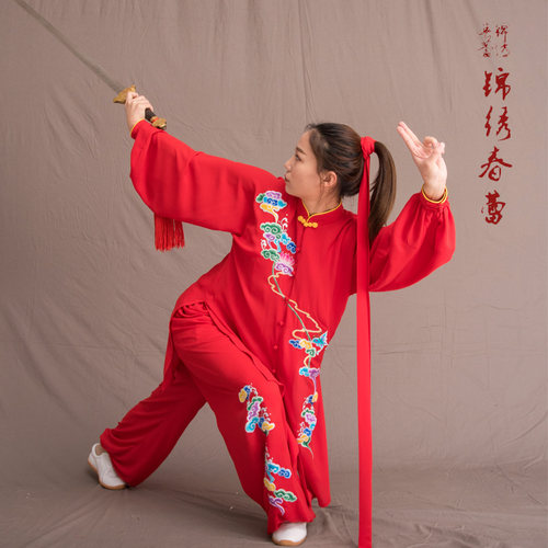 马蕾太极红色春夏七彩祥云太极服