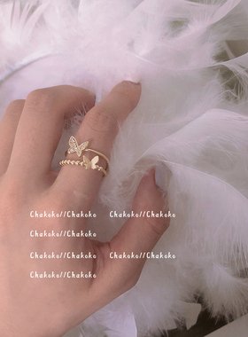 小众甜美设计微镶蝴蝶可调节戒指