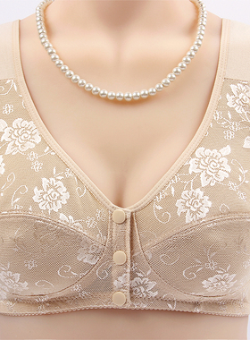 中老年人内衣前扣文胸无钢圈胸罩大码棉质内衣女背心式妈妈文胸薄