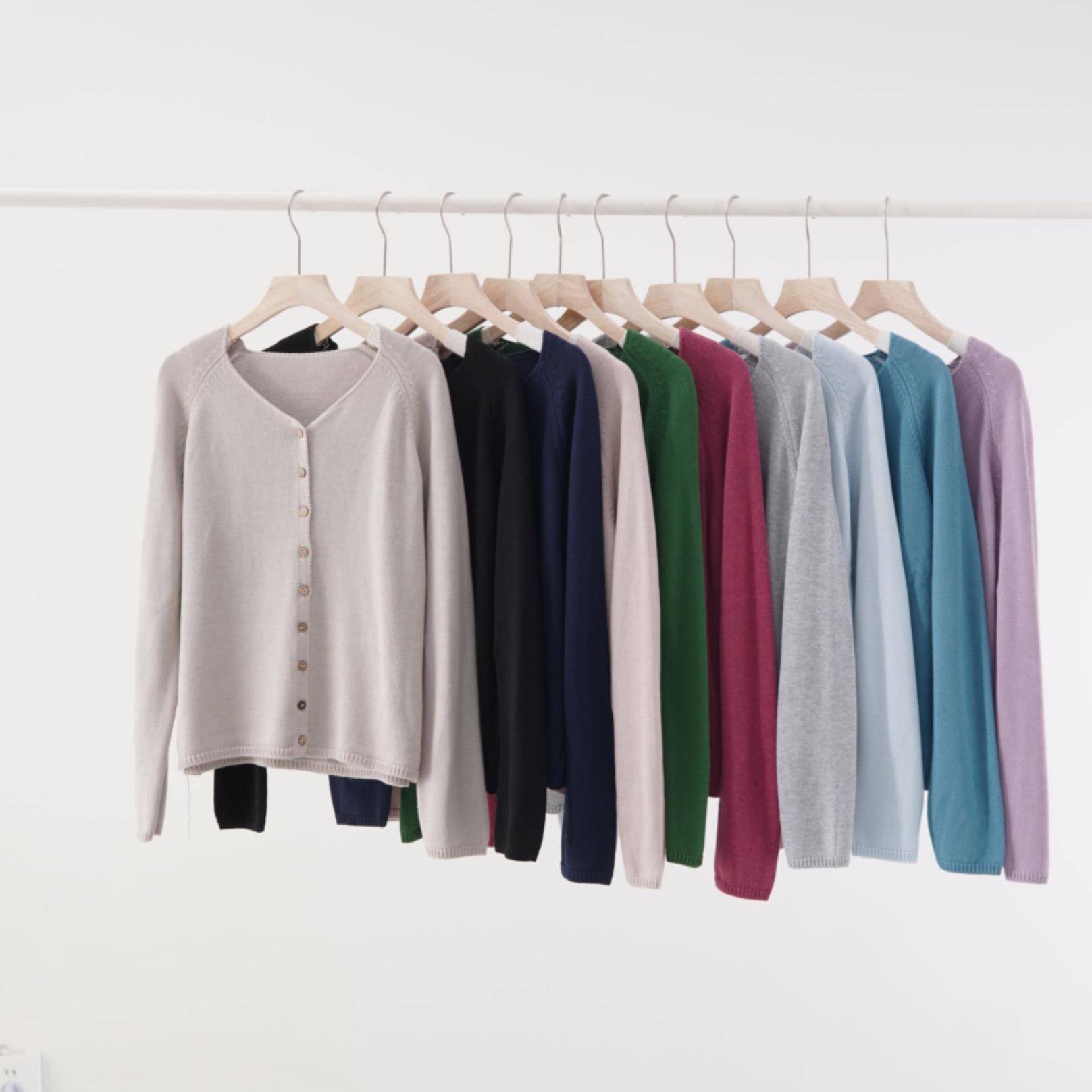 8.23 店主推荐【纯棉线】高支高密V领长袖开衫宽松针织毛衣女