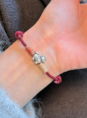 999足银马上有钱手绳手链女简约手工编织生肖本命年马年手饰