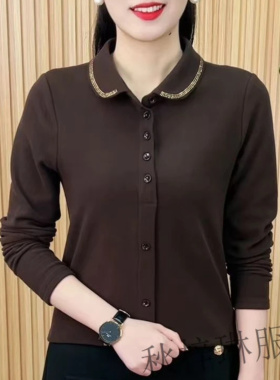 中年妈妈打底衫洋气时髦新款时尚娃娃领一体绒加厚保暖上衣女秋冬