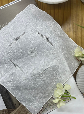 M130-3满工手绣手帕白色棉质27cm（氧化）
