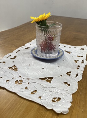 H304 手工 长方盘垫 白色 麻质  30*20cm（2片出）