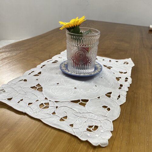 H304 手工 长方盘垫 白色 麻质  30*20cm（2片出）