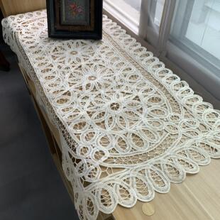 Q132 纯棉百代丽手工蕾丝桌旗本色棉质 40*75cm