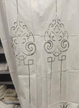 S105 镂空扣锁绣白色麻质流苏款窗帘140x240cm（有氧化）一对